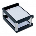 Black Classic Leather Double Side-Load Letter Tray w/ Silver Posts